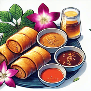Vietnamese spring rolls served with dipping sauce