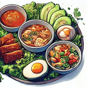 Chef's special combination plate with rice and vegetables